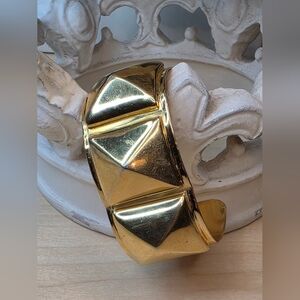 Vintage Handmade Wendy Nichol 3 Pyramid Wide Brass Cuff Bracelet